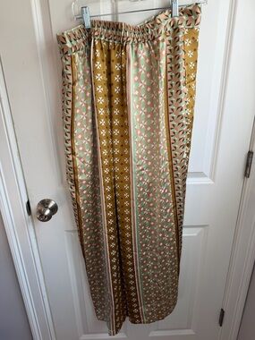 NWT House of Harlow Patterned Wide-Leg Pants in Mustard, Pink & Mint XL